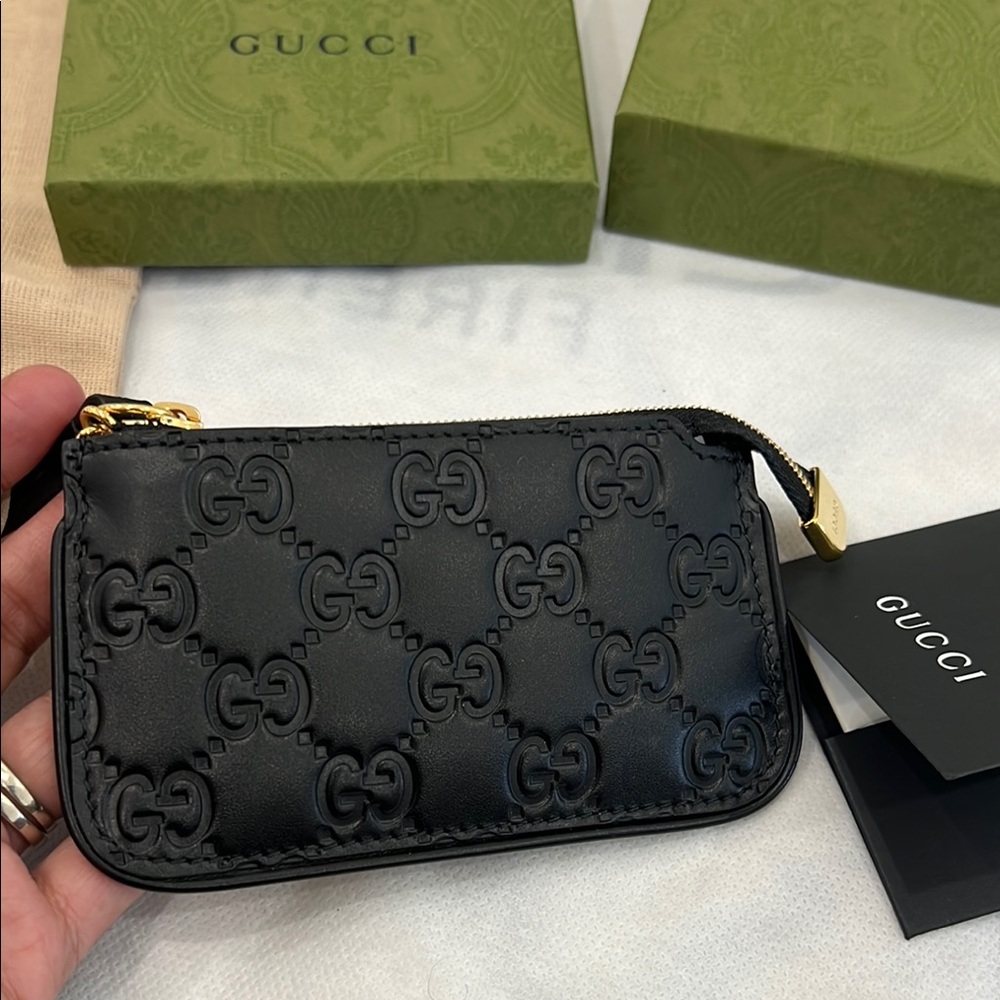 Gucci Black Embossed Leather Key Holder